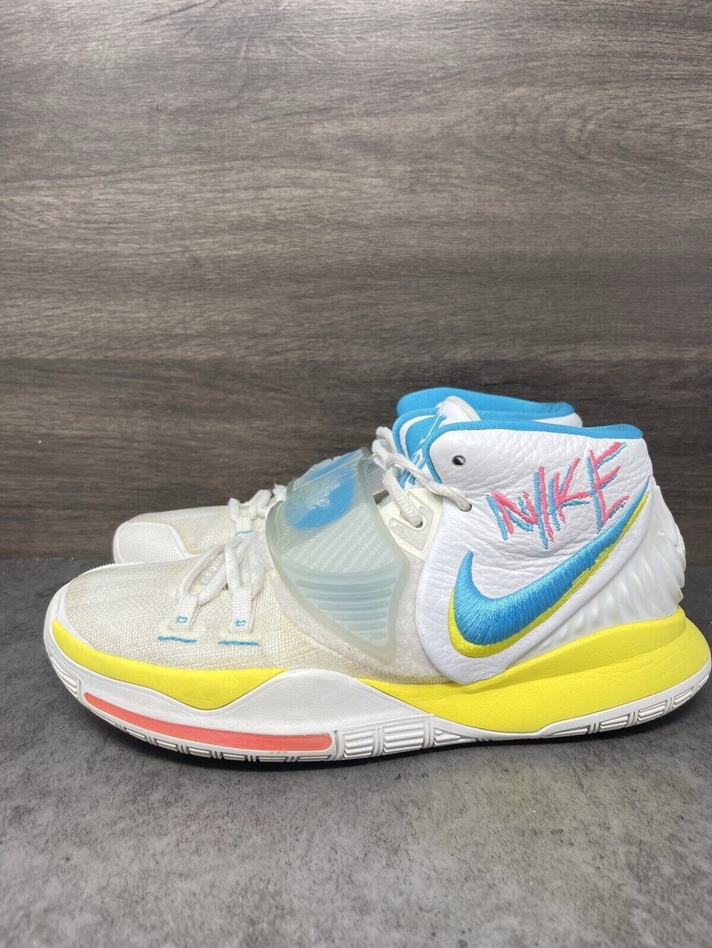 Nike Kyrie 6 Neon Graffiti Mens Size 8.5 White Blue Yellow Basketball BQ4630-101